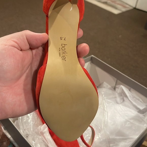 Botkier Anna Stiletto Poppy Red High Heels with Ankle Strap and Tassel